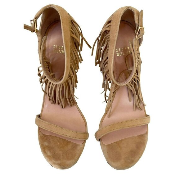 Stuart Weitzman Love Fringe Bisque Cream Suede High Heel Sandals Women's Sz 8 - Picture 2 of 10